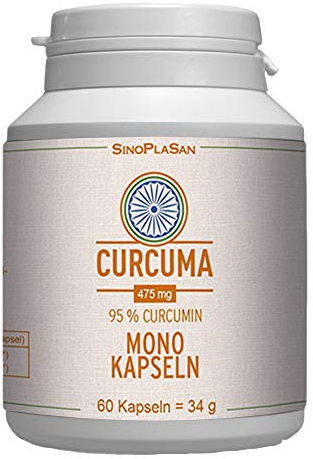 Kurkuma (Curcuma) MONO Kapseln, 60 vegane Kapseln, hochdosiert 475mg pro Kapsel, 36g, OHNE Zusatzstoffe, 95% Curcumin (Kurkumin), OHNE Magnesiumstearat