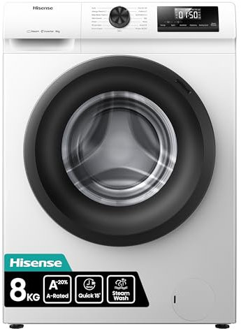 Hisense WF1Q8041BW - Lavadora, Class A, 8 Kg, 1400 rpm, Alto 85 cm x Ancho 60 cm, Color Blanco, Función Vapor 99,9%, Lavado Rápido+, Lavado Automático, Finalización Diferida, Tecnología Inverter