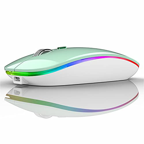 Uiosmuph G12 Mouse Wireless, 2,4 GHz con Ricevitore USB Mouse Senza Fili, DPI Regolabile LED Mouse Wireless Ergonomico for Mac/PC/Laptop/iPad - Mint Green