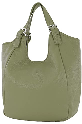 modamoda de T227 Damen Shopper Schultertasche Leder Large handmade in Italy, Farbe:Olivgrün