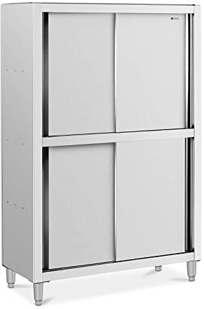 Royal Catering Armario en Acero Inoxidable para Vajilla RCDC-120 (Dimensiones: 1200 x 500 x 1800 mm, 4 puertas correderas, 3 estantes)