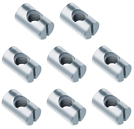 TERF® M6 X 20mm Cross Dowel Barrel Nuts M6 (6mm) X 20mm Furniture Barrel Nut Slotted Drive Dowels Bolts Nuts For Furniture Bed Cot Chairs Crib and Multi Purpose Use - Pack of 8