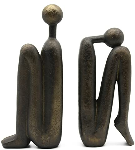 Lukitas Thinker Statues and Sculptures, Decorative Bookends Nonskid, Book Stopper for Shelves, Resin