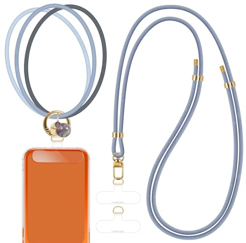 ROCONTRIP Phone Lanyard Crossbody and Silicone Phone Wrist Strap Set Adjustable Anti Theft Phones Neck Strap Colourful Rope Lanyard with 2 TPU Patches