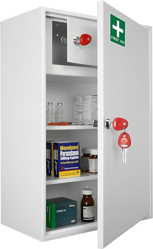 Safe Industrial Medical Cabinet - Medication Cabinet Key Lock Safe with Shelves, Medication Cabinet Wall Mounted - 20.5D x 38W x 55H centimetres (Large)
