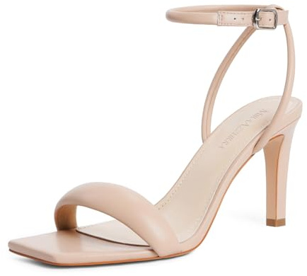 MIRAAZZURRA Sandali da donna con cinturino con tacco alto quadrato a punta aperta con cinturino alla caviglia per abiti da festa, beige., 38 EU
