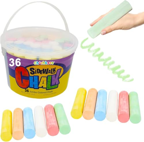 Chochkees Jumbo Chalk Great for Outdoor Art, Sidewalk Chalk for Kids, 6 Assorted Neon Colored Chalk, Perfect for Party Favors, 4 inches (36 Sticks)