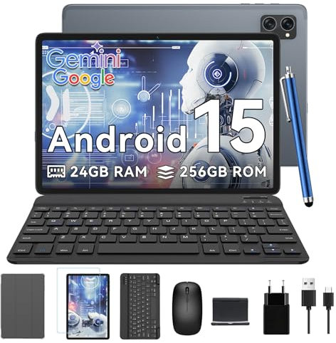 TABWEE Android 15 Tablet con Tastiera - 24 GB RAM+ 256GB ROM(2 TB TF), Octa-Core, 10 Pollici, 5000 mAh, 8MP+5MP, Gemini AI, Widevine L1, 5G WIFI, GPS, Face ID, 3.5mm Jack Port (2 Anni Garanzia)