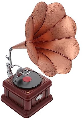 ULTECHNOVO Vintage Phonograph Model Decorative Retro Gramophone Ornament Small Copper Desktop Adornment Home Decor for Living Room and Study
