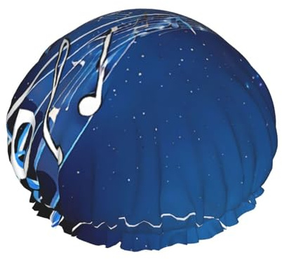 Blue Music -Print Extra Large Waterproof Shower Cap-Double Layer Protection For Long/Curly Hair