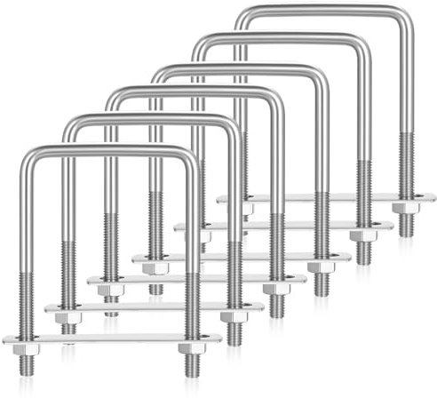 6 Pcs Pernos en U Cuadrados, M6 x 50 x 80 mm Tornillo en U Aceros Inoxidables con Tuercas y Arandelas para Fijaciones de Ballesta Marco, Tuberías, Remolques, Automóviles, Cubiertas Marinas