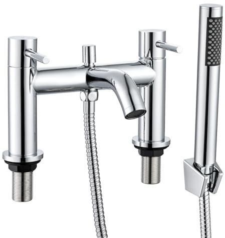 Bath Taps with Handheld Shower Head Bath Faucet Mixer Lead-Free Stainless Steel Bath Mixer Taps Mixer Bath Taps Monobloc Dual Lever Shower Faucet with Shower Chrome