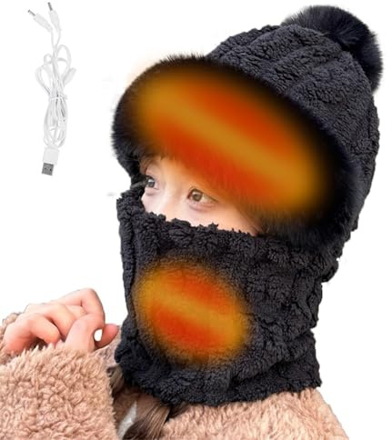 Gorro calefactable para invierno - Gorro calefactable eléctrico USB | Calentador de cuello | Gorroo térmico de algodón a prueba de viento, gorr cálido recargable para clima frío al aire libre, hombres