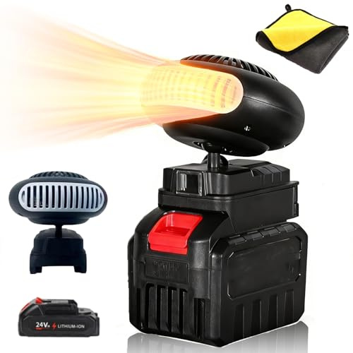 2026 Neu Mini Akku Heizlüfter Mit Kippschutz, Auto Heizung Mit Akku, 360 Grad Drehung Standheizung Auto, Wiederaufladbare Heizung Mit USB-Anschluss Für Camping, Büro, Auto (24V,1 Batterie)