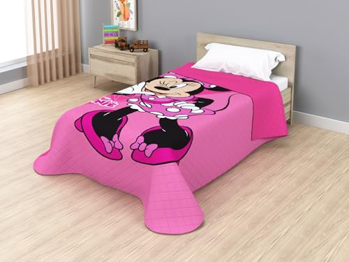 Disney Colcha Bouti Infantil Cama 90, 170x250 cm, Termosellada, Relleno Microfibra 100 g/m², Colcha Ligera Entretiempo (Minnie JE14469VL)