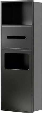 ZJKXJH Nicchia da Bagno A Incasso Impermeabile 24x70 cm, Nicchia per Doccia In Acciaio Inox con Cestino E Portarotolo Integrati(Black)