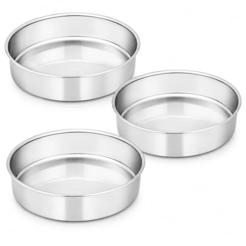 Juego de 3 moldes redondos de acero inoxidable de 20 cm, fáciles de limpiar y aptos para lavavajillas, saludables y no tóxicos para bodas, Navidad, cumpleaños