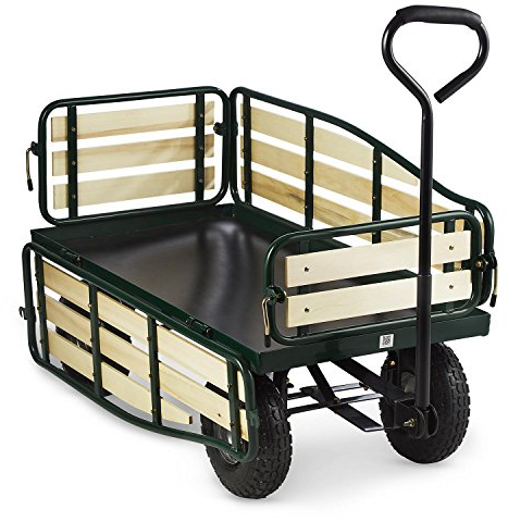 Waldbeck Ventura - Bollerwagen, Handwagen, abklappbare Seitenteile, witterungsbeständig, 300 kg Belastbarkeit, Transport Schwerer Lasten, Stabiler Rahmen, großer Laderaum, dunkelgrün