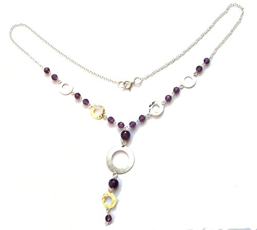 15x lila Amethyst facettiert 925 Silber Y-Collier Kreise gehämmert gebürstet