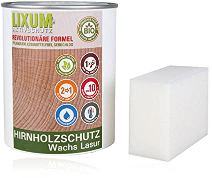 LIXUM PRO Biologische Hirnholz Wachs Lasur, Farbe:Dunkelgrau 0.81, Inhalt:500 ml (ca.15m²), inkl. Zubehör:Schwamm