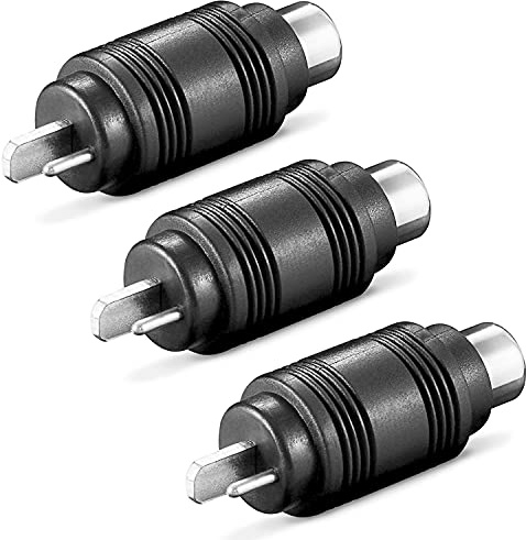 3X DIN Lautsprecherstecker auf Cinch-Buchse | Gerade | Boxen Audio Adapter Kabelanschluss Lautsprecher Chinch Buchse Kupplung | Schwarz | 3 Stück