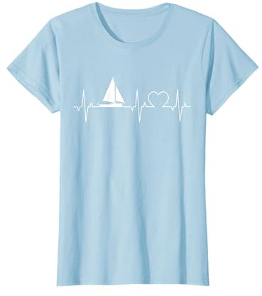 Segelboot Herzschlag Segeln EKG Katamaran Skipper Segler T-Shirt