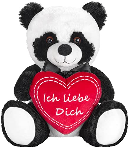 BRUBAKER Panda Plüschbär mit Herz Rot - Ich Liebe Dich - 25 cm - Pandabär Kuscheltier - Teddybär Plüschteddy Schmusetier - Stofftier Schwarz Weiß