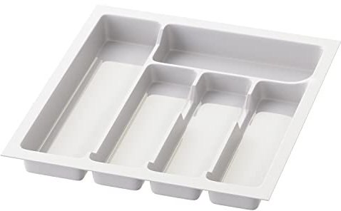 Sossai Besteckeinsatz Divio für 45cm breite Schubladen, 38x43 cm – zuschneidbar, 5 Fächer, weiß, Kunststoff Besteckkasten für Küchenschubladen