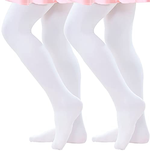 Danswan Ballettstrumpfhose für Mädchen, mit Fuß, Ballett-Leggings, 2 Paar – Weiß (Füße), Small