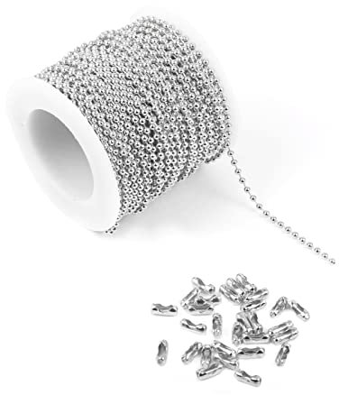 33 FT Silver Ball Chain, 2.4 mm Ball Chain with 50 PCS Connectors, Dog Tag Chain Silver Bead Chain Small Chain for Necklace Making Jewelry Craft
