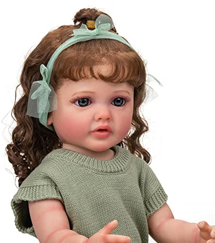 Zero pam 55CM Reborn Baby Vollsilikon Mädchen Lebensechte Puppe Silikon Baby Puppen Mit Blaue Augen Babypuppe Wie Echtes Baby Weichkörper Echt Aussehende Babypuppen