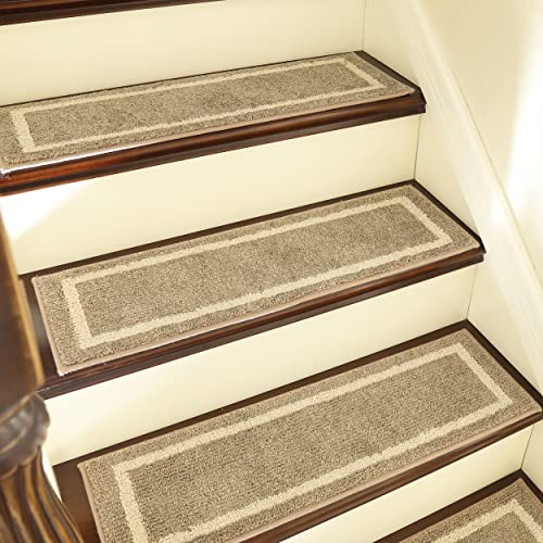 COSY HOMEER Soft Stair Treads Non-Slip Carpet Mat 28inX9in Indoor Stair Runners for Wooden Steps,Stair Rugs for Kids and Dogs, 100% Polyester TPE Backing 4pcs,Beige