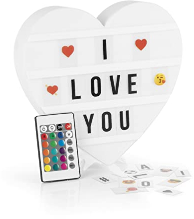 EASYmaxx LED-Leuchtkasten Light Box - Für individuelle Textbotschaften | Mega-Set mit 150 bunten Emojis und 173 austauschbaren Buchstaben, Zahlen und Symbolen [Herz]