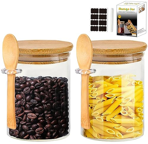 NEEMOSI Vorratsdosen Glas mit Deckel,540ML 2er Set Gut Verschlossenes Vorratsgläser mit Löffel und Deckel,Ideal für die Aufbewahrung von Trockenwaren,Gewürzen,Tee,Kaffee,Nüssen,Samen usw