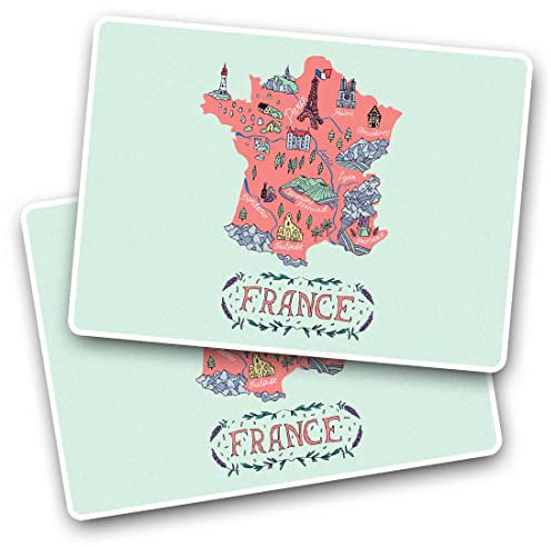 2 x Vinyl Stickers - Rectangle Shape 7.5x5cm France French Travel Map Landmarks Art Print Decal Laptop Tablet Luggage Car Wall Fridge Door Sticker #58718