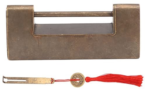 Kuuleyn Spacing 4.4cm Decorative Vintage Lock Key,Chinese Carved Vintage Lock,Antique Brass Chinese Padlock for Small Wooden Box Furniture Cabinets Chest