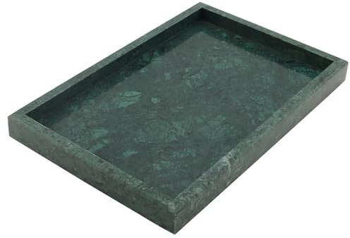 MOUYAT Naturlig marmor stenbricka, grön rektangel marmor sminkbricka organisatör, 30 x 20 x 3 cm, 2,4 kg, dekorativ toaletttank förvaringsbricka för badrum, sminkbord, handfat