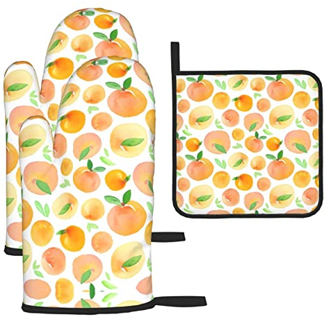 Peach 3 Stück Haushalt Backhandschuhe und Pfannenabdeckungen Hitzebeständig zum Kochen, Backen und Grillen in der Küche