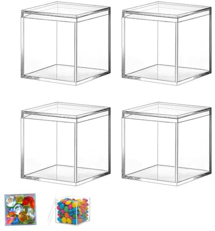 Eabdice 4 Pezzi Contenitore Quadrato in Acrilico, Scatola Acrilica con operchio, Contenitore Quadrato in Acrilico, Adatto per Piccoli Gioielli, Snack, Caramelle