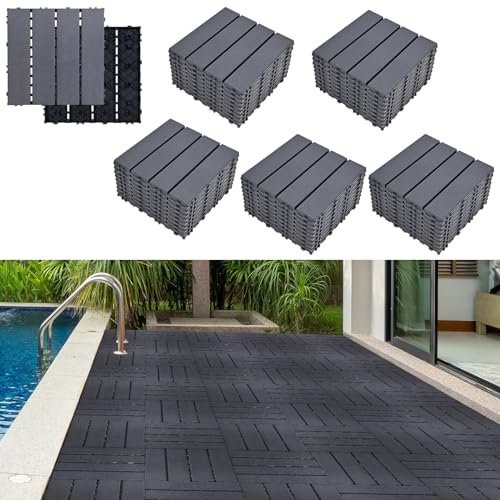 Piastrelle in plastica ad incastro da 45 m², 30,5 x 30,5 cm, impermeabili, per pavimenti per interni ed esterni, per balcone, giardino, portico, piscina, cortile, grigio scuro
