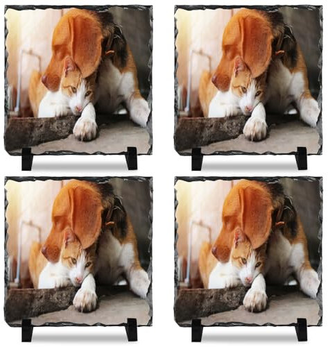Kufutee 4 Stück personalisierbare Steintafel, personalisierter Foto-Gedenkstein mit Präsentationsständer, Fels-Fototafel für Muttertag, Vatertag (Sauqre-15 cm)