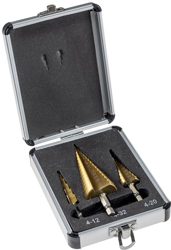 ChiliTec Stufenbohrer Set 3-teilig 4-32mm Kegelbohrer HSS Edelstahl | 10mm Bohrfutter Aufnahme, Geeignet für Metall, Geeignet für Plastik Kunststoff, Geeignet für Holz