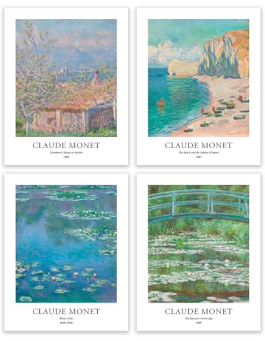 EVOLE HOME - Claude Monet Giclée Art Print Set of 4 Unframed 11x14 Inch Impressions on Premium Matte Art Paper for Home or Office Decor