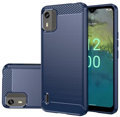 Gufuwo Custodia per Nokia C12 Case, per Nokia C12 Plus/C12 Pro Fibra di Carbonio Ultra Sottile - Schienale Morbido in TPU con Protezione Antigraffio e Antishock Cover per Nokia C12 Blu