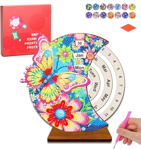 CharySim Diamond Painting Kalender Basteln Mädchen 7 8 9 10 11 12 13 Jahre Geschenkideen Kinder Teenager Bastelset DIY Erwachsene Set Basteln Mädchen 6-14 Jahre Geburtstagsgeschenke (Schmetterling)