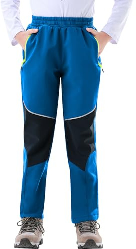 Zoofly Pantaloni Sci Bambino Pantaloni Impermeabili Ragazzo, Pantaloni Inverni Neve Softshell Pantaloni da Escursionismo per Bambini con Fodera, Blu/Nero 134-140