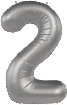 Folat B.V.- Folat Globo plateado Numero 2-Moonlight Silver-Satin Gloss-86 cm-Decoraciones de Cumpleaños de Fiesta para Aniversario Graduación Inflar con Helio o Aire, Color (10472)
