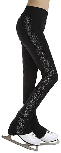 Jhaoyu Leggings deportivos elásticos para niños y niñas, pantalones de patinaje sobre hielo, pantalones de entrenamiento, mallas con estrás para patinar sobre hielo, Negro , 170