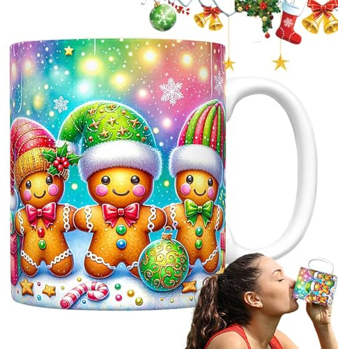 Taza Festiva De Papá Noel - Taza De Café Navideña De Cerámica, Diseño Divertido | Tazas De Bebidas De Muñeco De Nieve, Gran Opción Que Aporta Alegría A Agua Helada, Té, Café Y Durante Celebrac