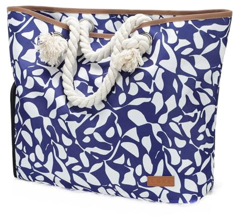 Lekespring Strandtasche Damen Groß mit Reißverschluss, Badetasche XXL Familie Saunatasche Reisetasche Beach Tote Bag für Strand Reisen Einkaufen u.Sport (Blau und Weiß)